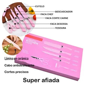 6 facas profissionais antiaderente rosa conjunto de cozinha gourmet faca de churrasco