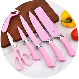 6 facas profissionais antiaderente rosa conjunto de cozinha gourmet faca de churrasco