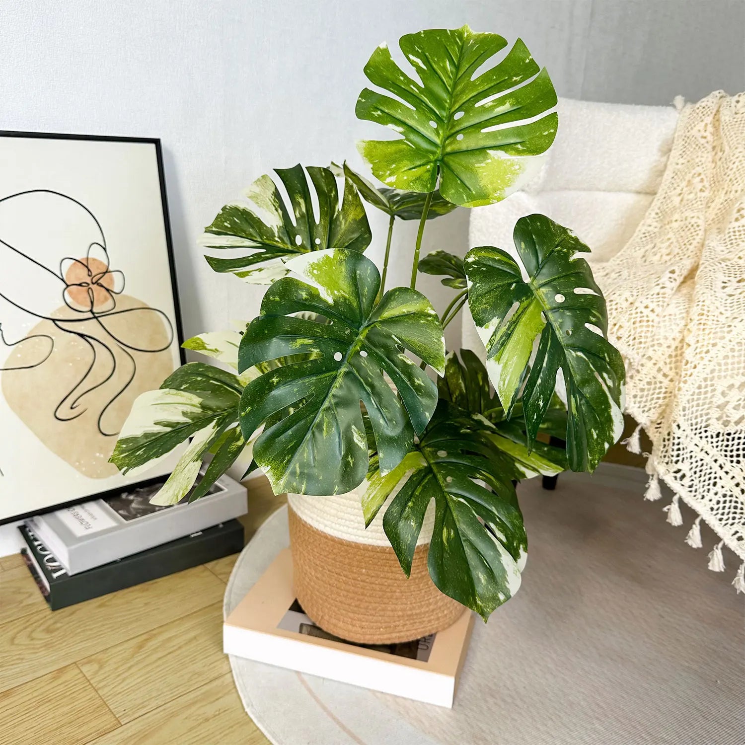 Pequena Planta Monstera Falsa, Folha de Plástico, Vasos Ornamentais, Planta Artificial Interior, Decoração para Casa, Escritório, 65 cm, 100cm