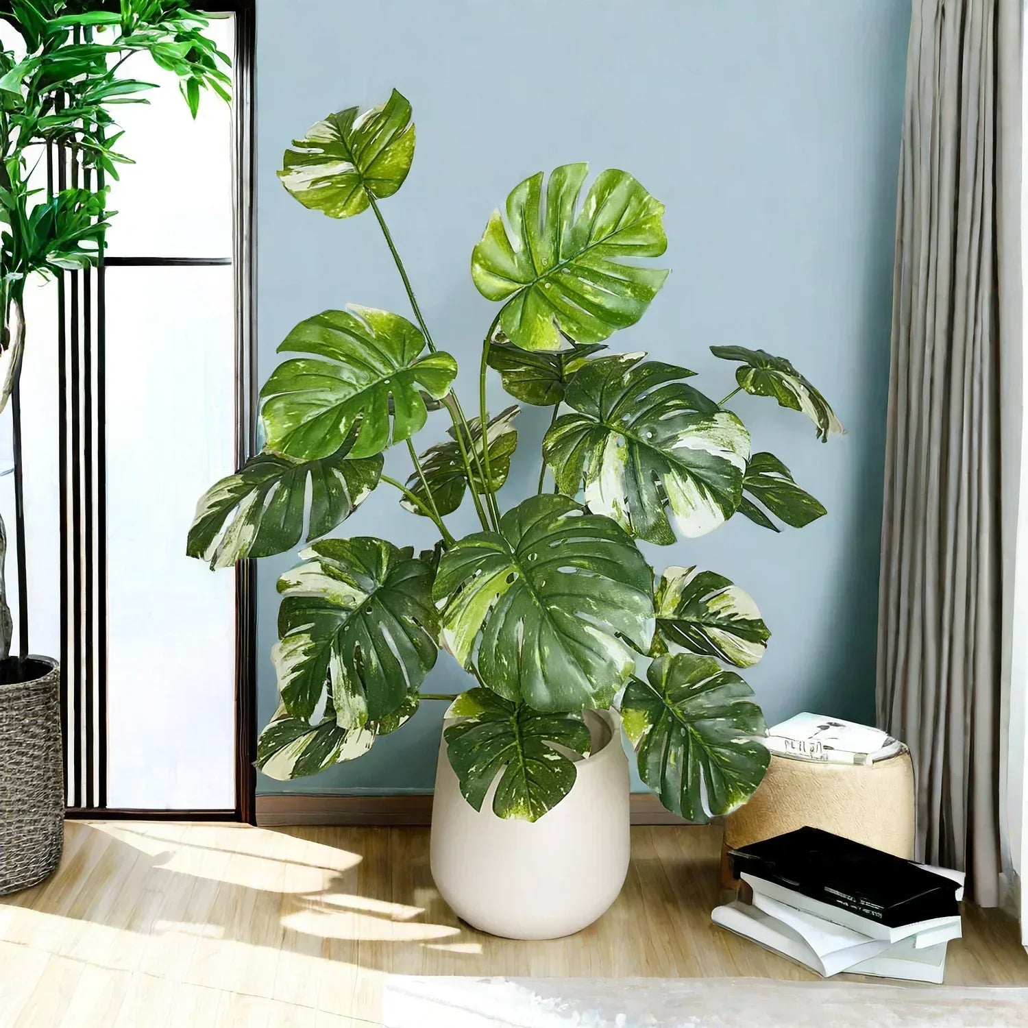 Pequena Planta Monstera Falsa, Folha de Plástico, Vasos Ornamentais, Planta Artificial Interior, Decoração para Casa, Escritório, 65 cm, 100cm