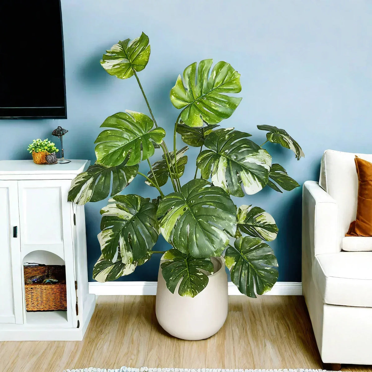 Pequena Planta Monstera Falsa, Folha de Plástico, Vasos Ornamentais, Planta Artificial Interior, Decoração para Casa, Escritório, 65 cm, 100cm