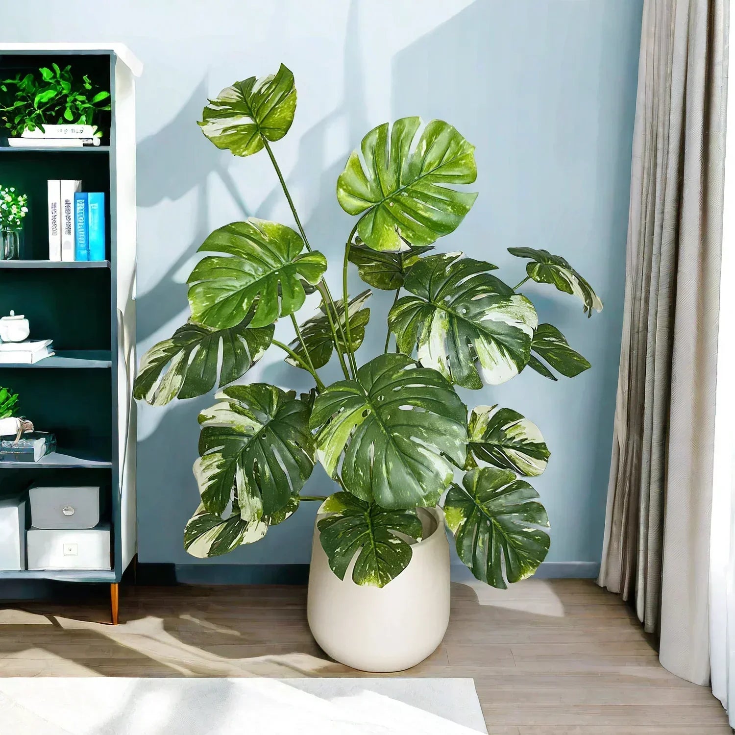 Pequena Planta Monstera Falsa, Folha de Plástico, Vasos Ornamentais, Planta Artificial Interior, Decoração para Casa, Escritório, 65 cm, 100cm