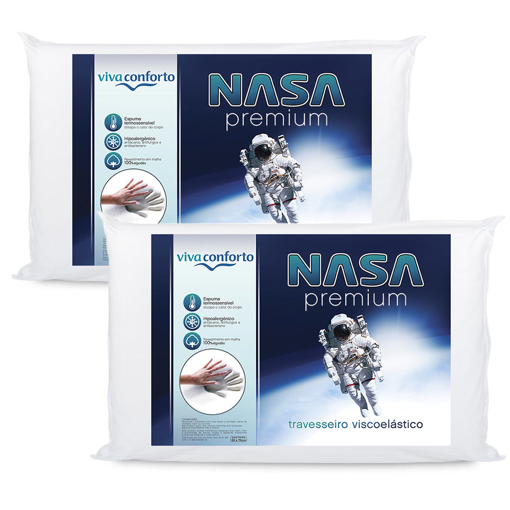 Kit Jogo 2 peças Travesseiros Nasa Macio Original Capa em Algodão Viva Conforto Altura 10cm