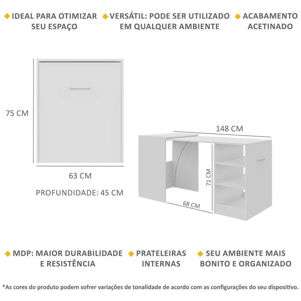 Escrivaninha Mesa Dobrável Ibiza Multimóveis Branca